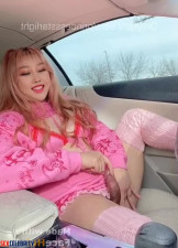 Taiwanese youtuber ASMR Twodae in cosplay jerking off in her car and licking her load